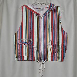 Vintage Multicolor Hooded Zip Up Vest